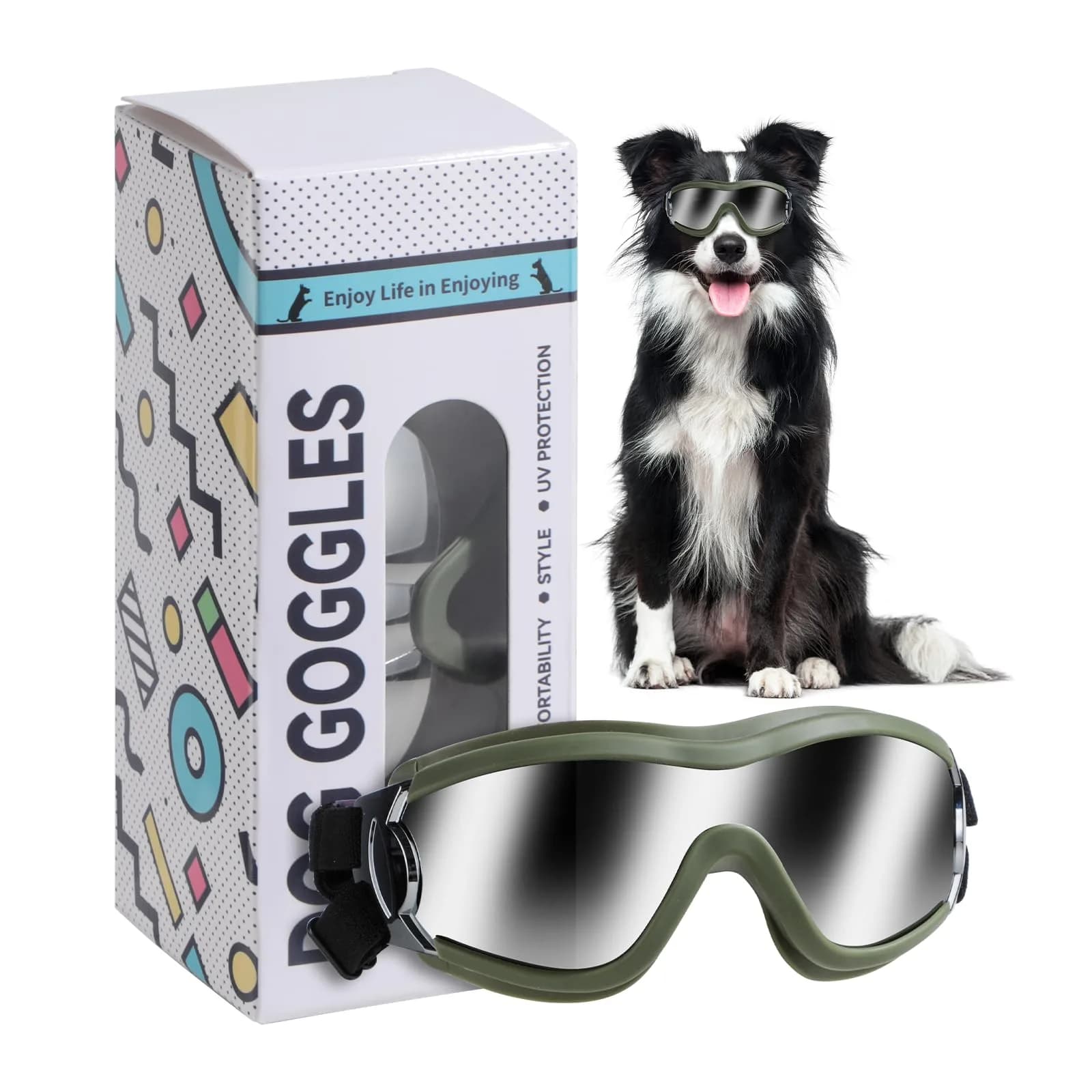 NVTED Dog Sunglasses Goggles for Medium to Large Dogs | UV Protection, Wind & Dust Shield (Green) - main product image