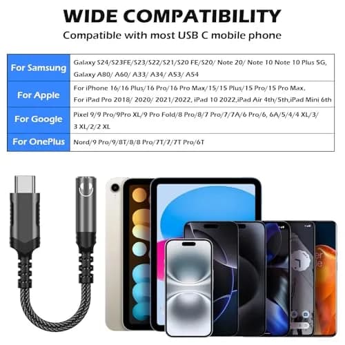iMangoo USB C to 3.5mm Audio Headphones Adapter for Samsung S26 Ultra S25 S24 S23 | High-Quality DAC, Durable, Compact thumbnail 6