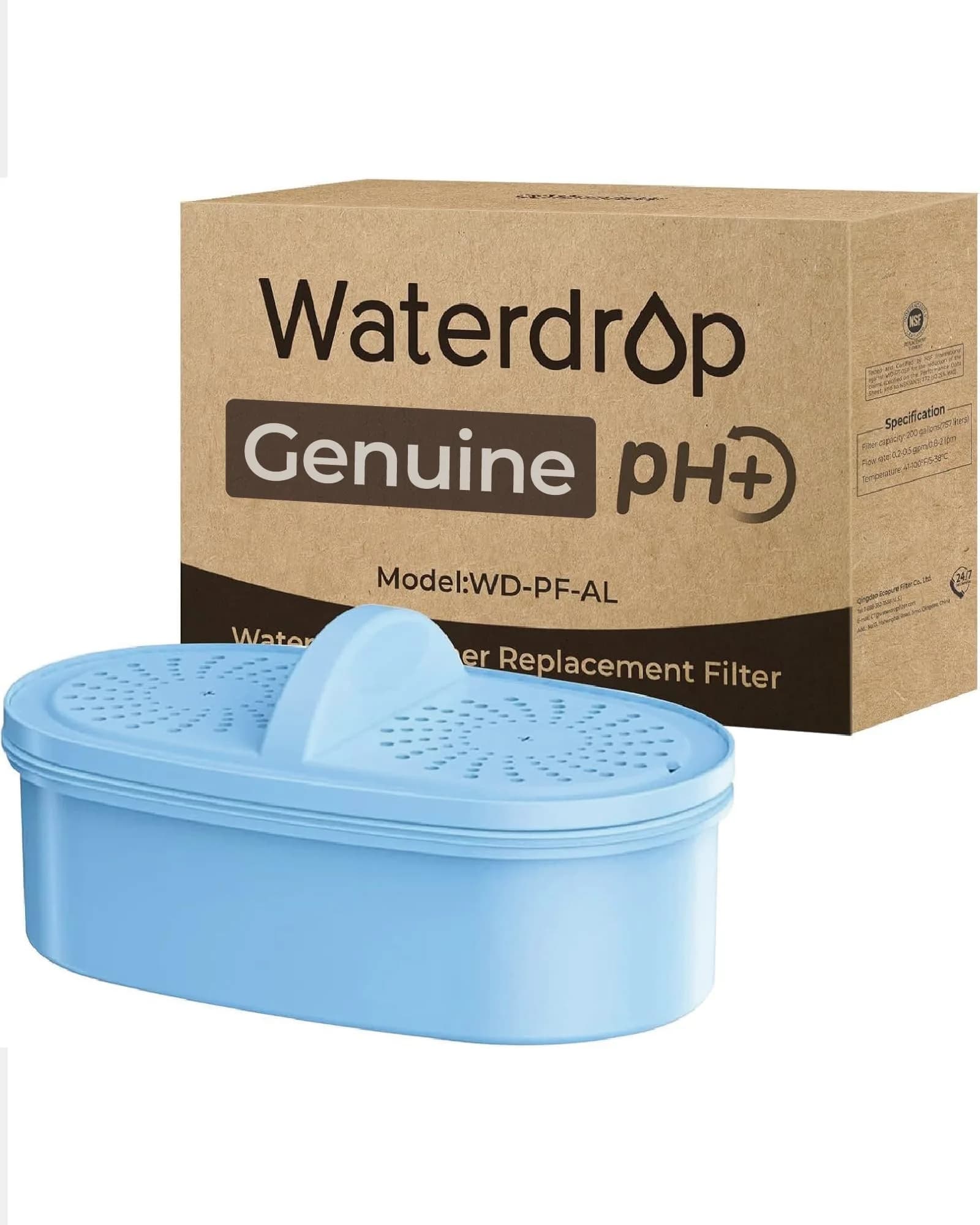 [Waterdrop] Alkaline Water Filter for Pitchers | Improves pH & Taste, 2 Months/100+ Gallons, USA Import — Blue