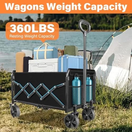 LIAPOTT Wagons Carts Foldable, 360lbs Collapsible Wagon with Wheels | Portable Garden & Camping Cart thumbnail 5