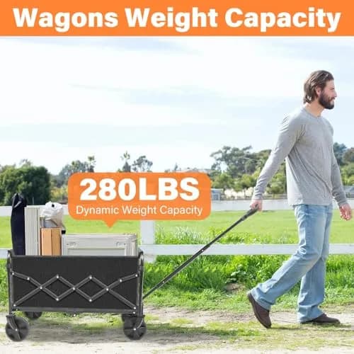 LIAPOTT Wagons Carts Foldable, 360lbs Collapsible Wagon with Wheels | Portable Garden & Camping Cart thumbnail 6