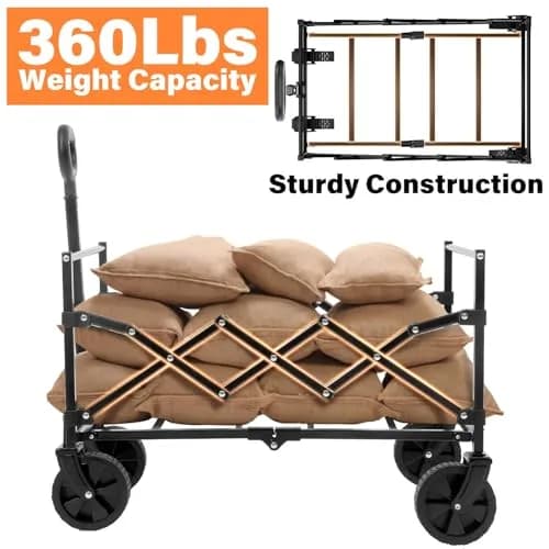 LIAPOTT Wagons Carts Foldable, 360lbs Collapsible Wagon with Wheels | Portable Garden & Camping Cart thumbnail 7