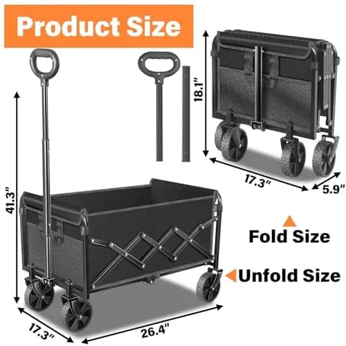 LIAPOTT Wagons Carts Foldable, 360lbs Collapsible Wagon with Wheels | Portable Garden & Camping Cart thumbnail 2