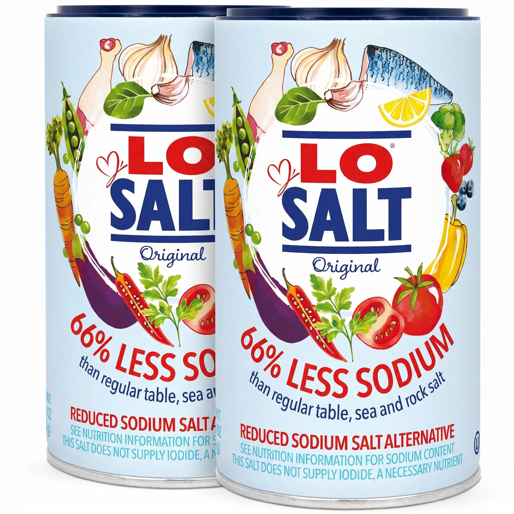 LoSalt Reduced Sodium Salt | Original (non-iodised) | Great Tasting Salt Alternative with 66% Less Sodium (12.25 oz x 2) — 12.25 Ounce
