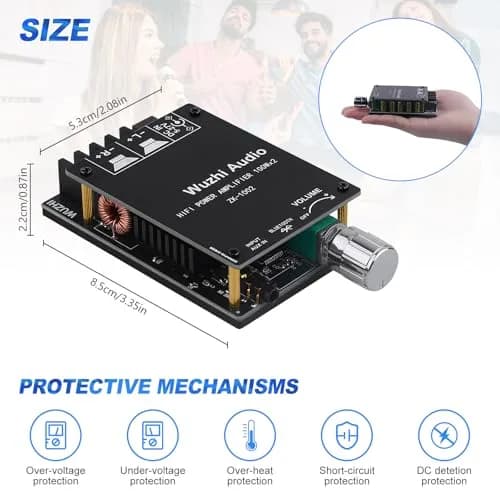 ARRAROWN ZK-1002 Bluetooth 5.0 Amplifier Board 100W x 2 (200W Total) HiFi Stereo Amp Module thumbnail 7