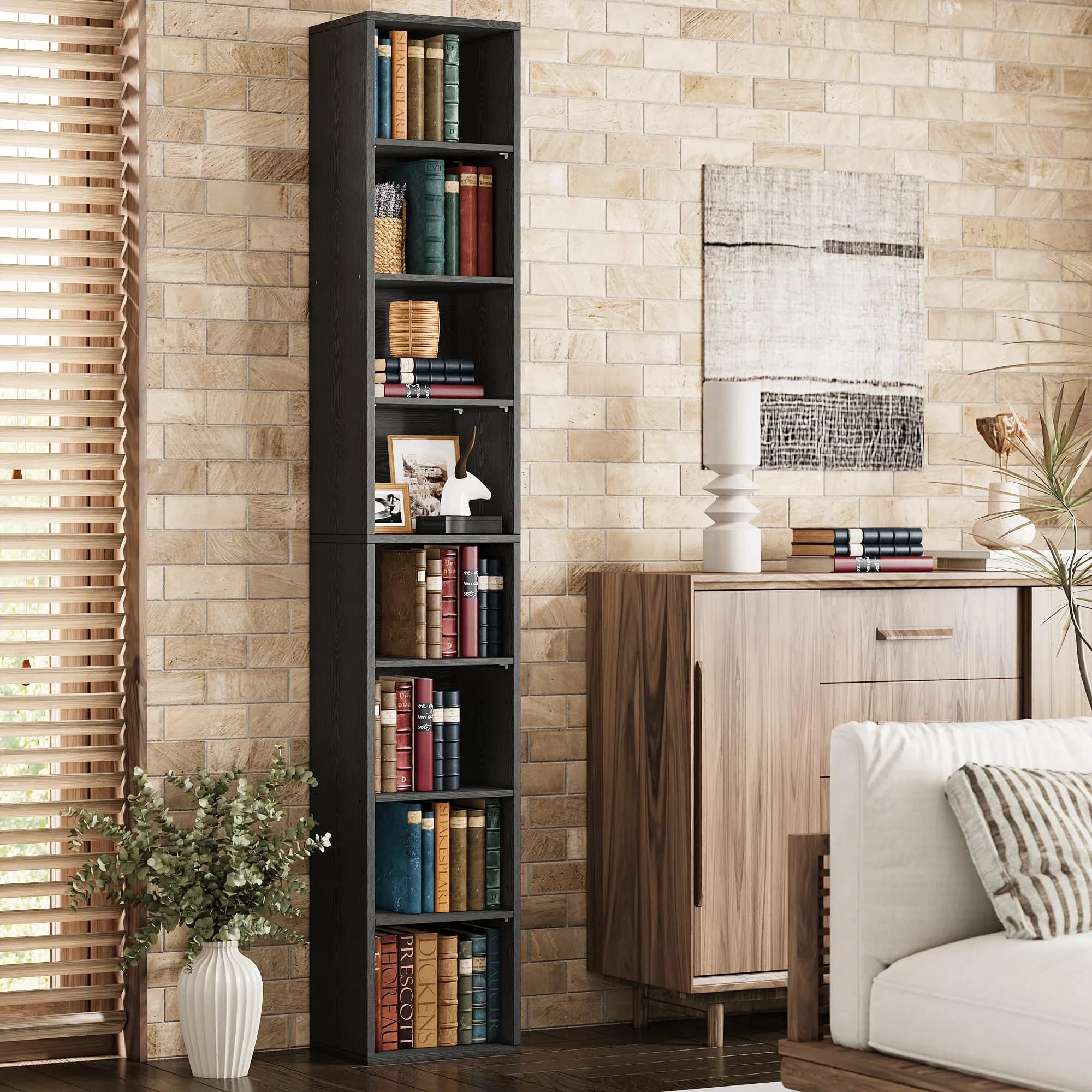 IRONCK Tall Narrow Bookshelf 8 Tiers | Compact Corner Floor Standing Storage 71 in Tall