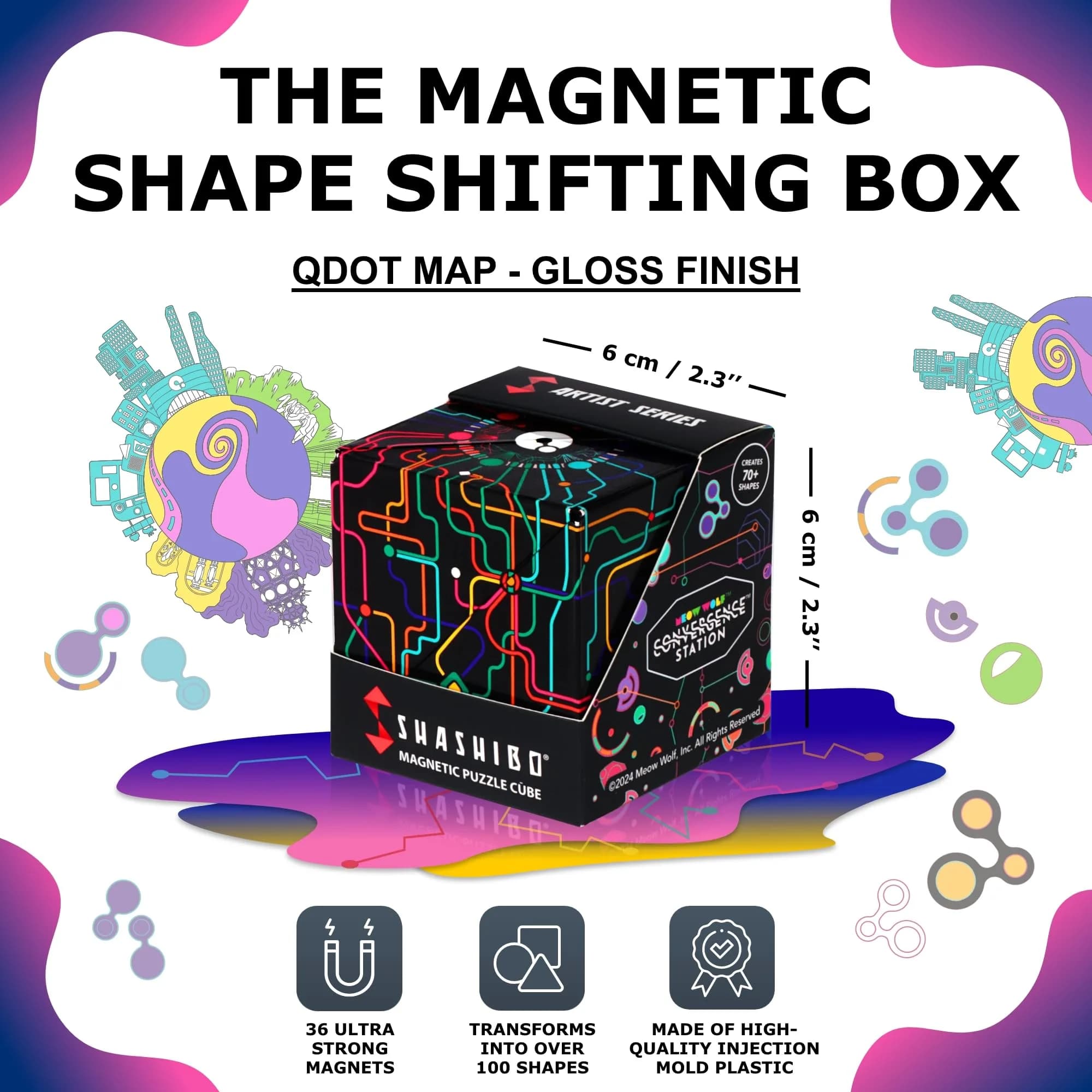 Shashibo DODECA Magnetic Puzzle Cube, Qdot Map, 6.4 cm (2.5 inches) | 100+ Shapes for Focus & Stress Relief - view 2