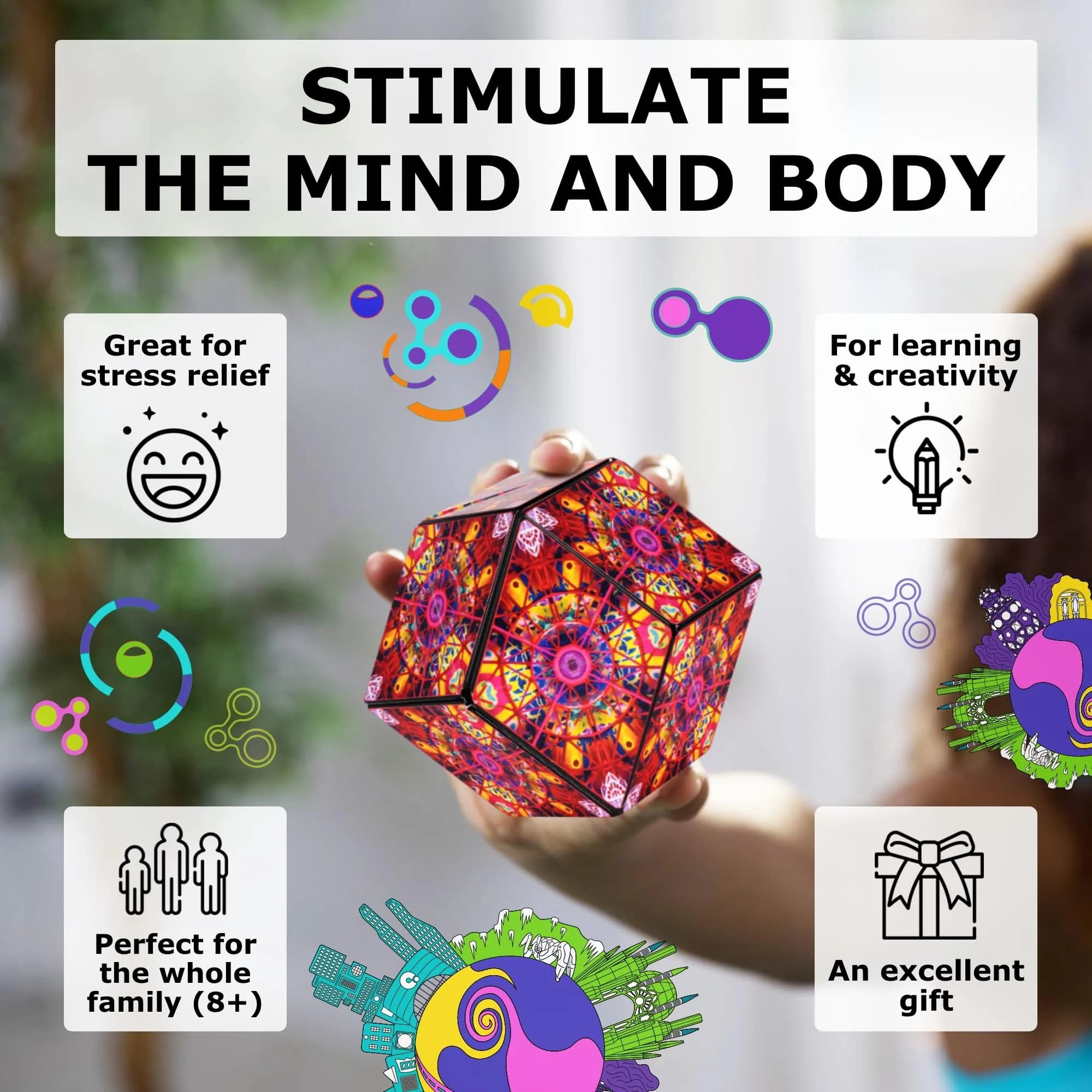 Shashibo DODECA Magnetic Puzzle Cube, Qdot Map, 6.4 cm (2.5 inches) | 100+ Shapes for Focus & Stress Relief - view 3