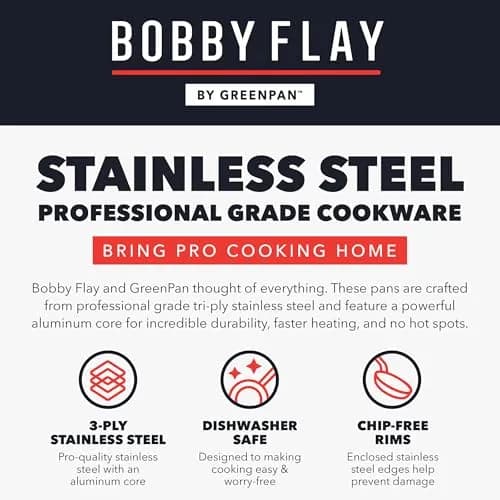 GreenPan x Bobby Flay Stainless Steel 8” & 10” Frying Pan Set | Professional Tri-Ply, PFAS-Free Ceramic Nonstick, Induction & Oven Safe thumbnail 7