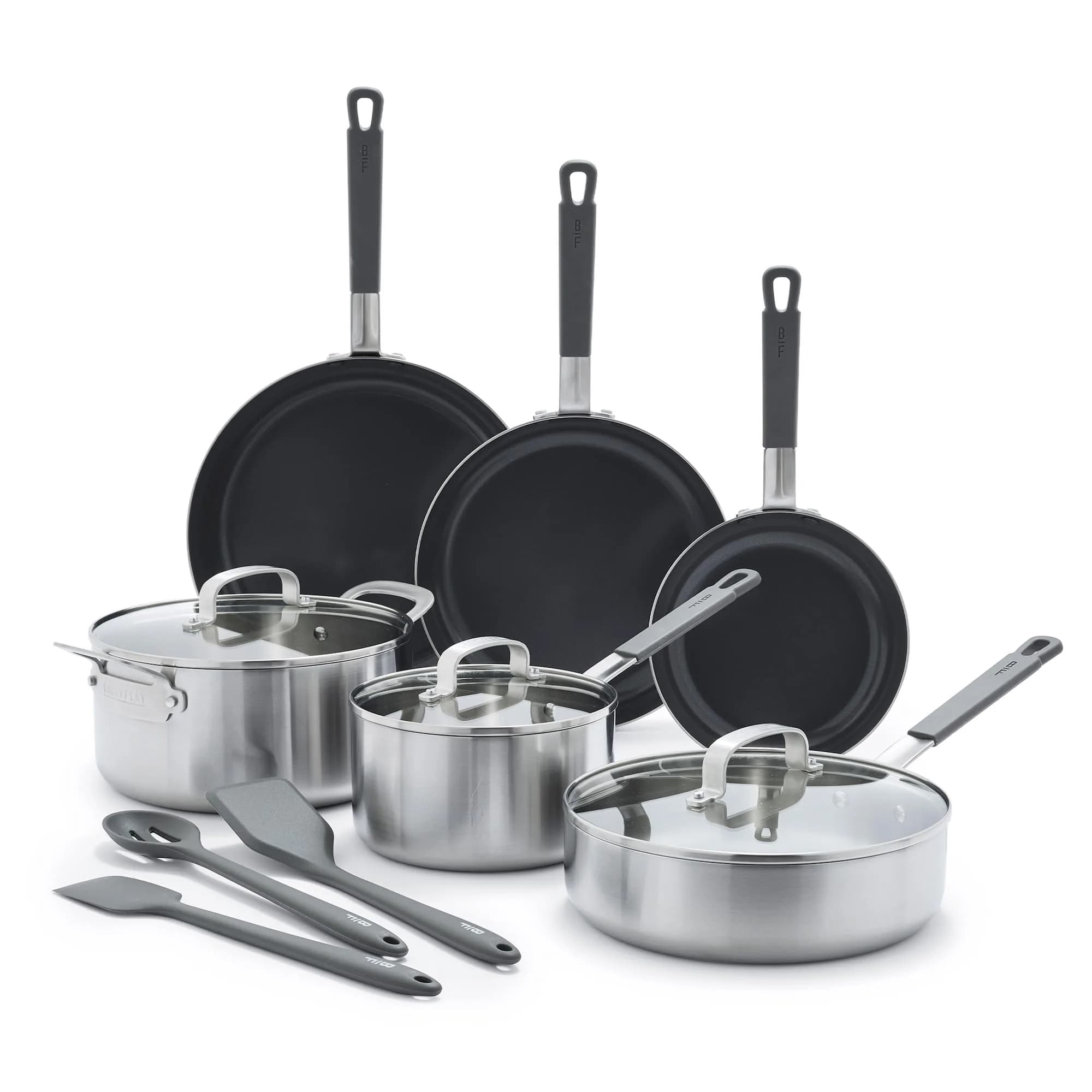 GreenPan x Bobby Flay Stainless Steel 12 Piece Cookware Set | Professional Grade Tri-Ply, PFAS-Free Nonstick, Induction & Oven Safe — Stainless Steel