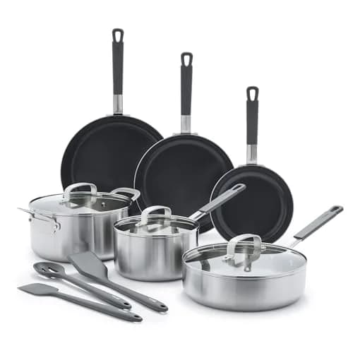 GreenPan x Bobby Flay Stainless Steel 12 Piece Cookware Set | Professional Grade Tri-Ply, PFAS-Free Nonstick, Induction & Oven Safe thumbnail 1