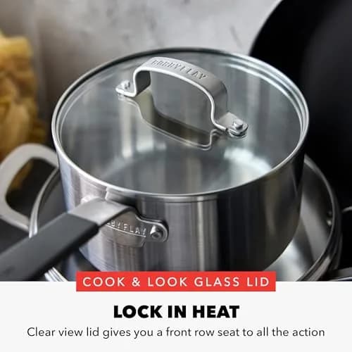 GreenPan x Bobby Flay Stainless Steel 12 Piece Cookware Set | Professional Grade Tri-Ply, PFAS-Free Nonstick, Induction & Oven Safe thumbnail 5