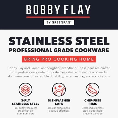 GreenPan x Bobby Flay Stainless Steel 12 Piece Cookware Set | Professional Grade Tri-Ply, PFAS-Free Nonstick, Induction & Oven Safe thumbnail 8