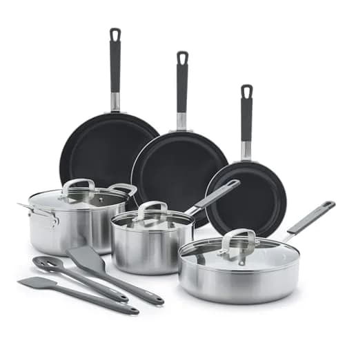 GreenPan x Bobby Flay Stainless Steel 12 Piece Cookware Set | Professional Grade Tri-Ply, PFAS-Free Nonstick, Induction & Oven Safe thumbnail 2