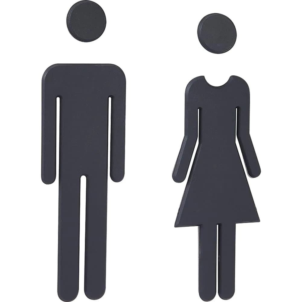 GORGECRAFT Restroom Identification Signs Men Women Gold Plastic Door Signage Set | 19.5 cm (7.67") Male, 19 cm (7.48") Female — Black