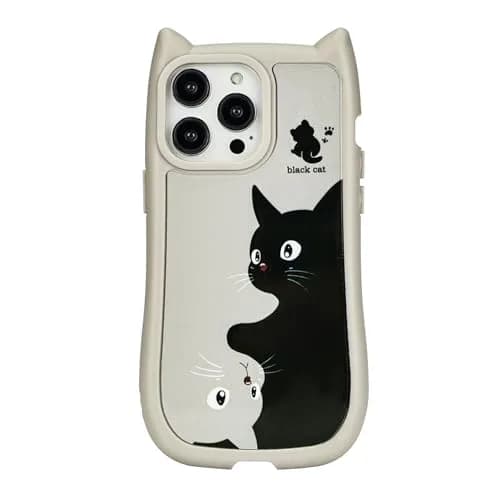 Uioeua Compatible with iPhone 14 Pro Case | Cute Kawaii Cat Cartoon 3D Ears Design | Gray thumbnail 1