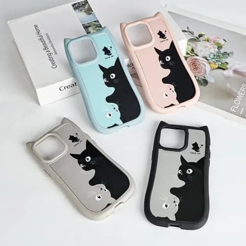 Uioeua Compatible with iPhone 14 Pro Case | Cute Kawaii Cat Cartoon 3D Ears Design | Gray thumbnail 4