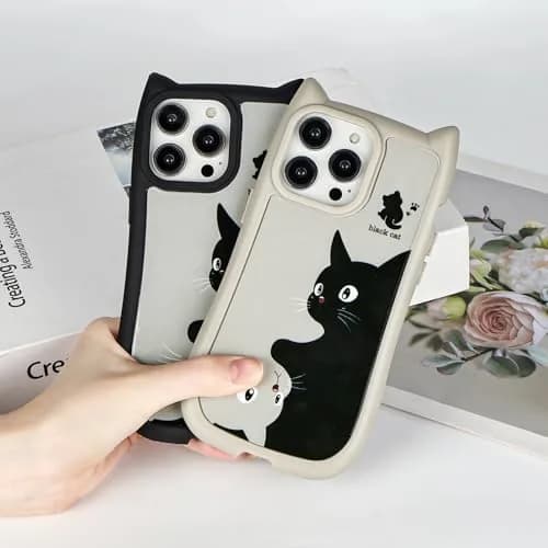 Uioeua Compatible with iPhone 14 Pro Case | Cute Kawaii Cat Cartoon 3D Ears Design | Gray thumbnail 5