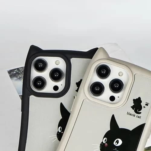 Uioeua Compatible with iPhone 14 Pro Case | Cute Kawaii Cat Cartoon 3D Ears Design | Gray thumbnail 6