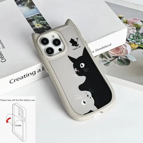 Uioeua Compatible with iPhone 14 Pro Case | Cute Kawaii Cat Cartoon 3D Ears Design | Gray thumbnail 2
