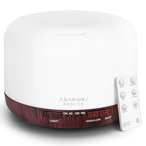 ASAKUKI Essential Oil Diffuser for Home, 500ML Aromatherapy Humidifier with Remote Control & 7 Color LED Lights | 168.9ml (5.74 Fl Oz) Coverage thumbnail 1