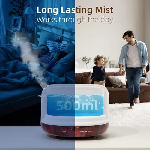 ASAKUKI Essential Oil Diffuser for Home, 500ML Aromatherapy Humidifier with Remote Control & 7 Color LED Lights | 168.9ml (5.74 Fl Oz) Coverage thumbnail 2