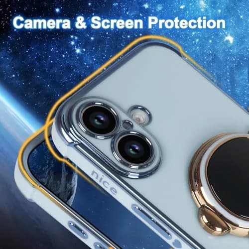 Omio iPhone 16 Case with Astronaut Stand & Love Heart Pattern | Slim Soft TPU Cover Blue thumbnail 4