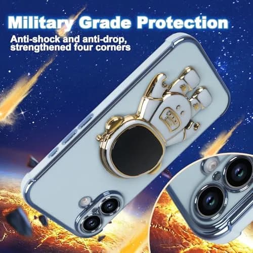 Omio iPhone 16 Case with Astronaut Stand & Love Heart Pattern | Slim Soft TPU Cover Blue thumbnail 3