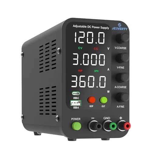 Jesverty SPS-12003V Variable DC Power Supply 0-120V 0-3A | 20W USB-C Quick-Charge, Encoder Knob, 4-Digit LED Display thumbnail 1