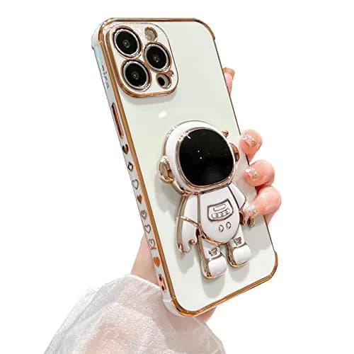 Omio iPhone 16 Pro Max Case with Astronaut Stand | Love Heart Design Slim TPU Cover White thumbnail 1