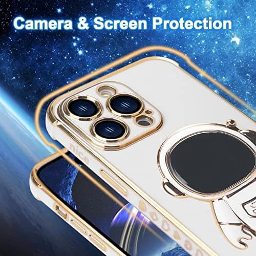 Omio iPhone 16 Pro Max Case with Astronaut Stand | Love Heart Design Slim TPU Cover White thumbnail 4