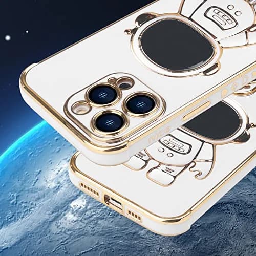 Omio iPhone 16 Pro Max Case with Astronaut Stand | Love Heart Design Slim TPU Cover White thumbnail 5