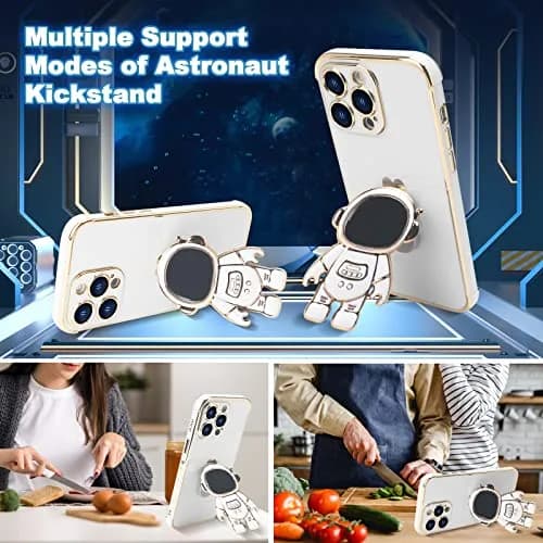 Omio iPhone 16 Pro Max Case with Astronaut Stand | Love Heart Design Slim TPU Cover White thumbnail 2