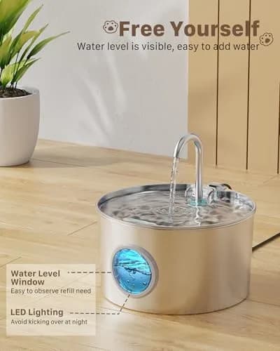 GIOTOHUN Cat Water Fountain Stainless Steel 2.2L | Quiet, Durable & Easy to Clean thumbnail 4