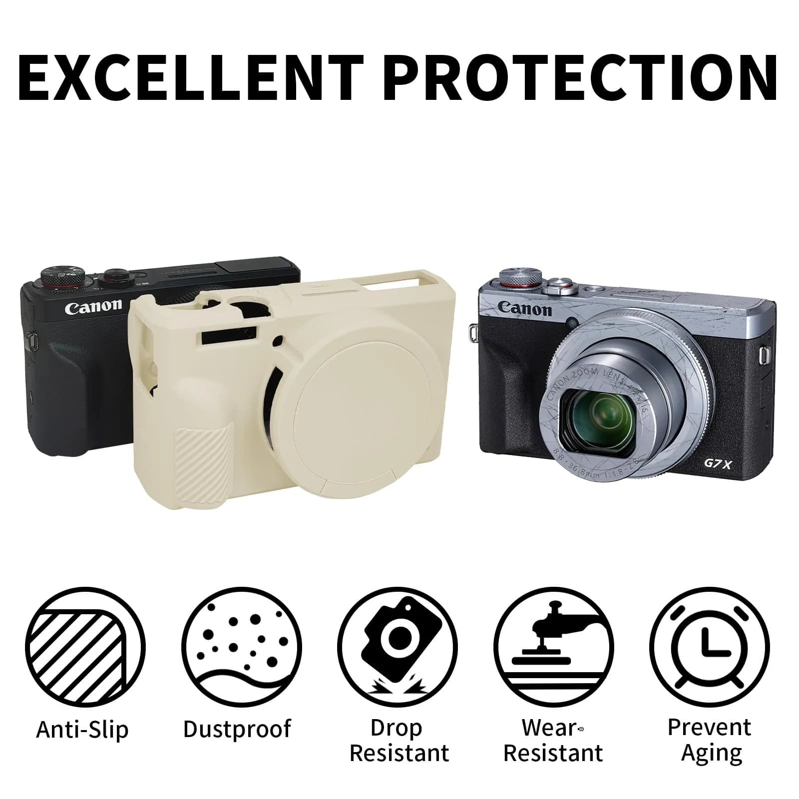 Easy Hood Silicone Camera Case for Canon G7X Mark III (Beige) | Enhanced Grip & Shock Absorption - view 2