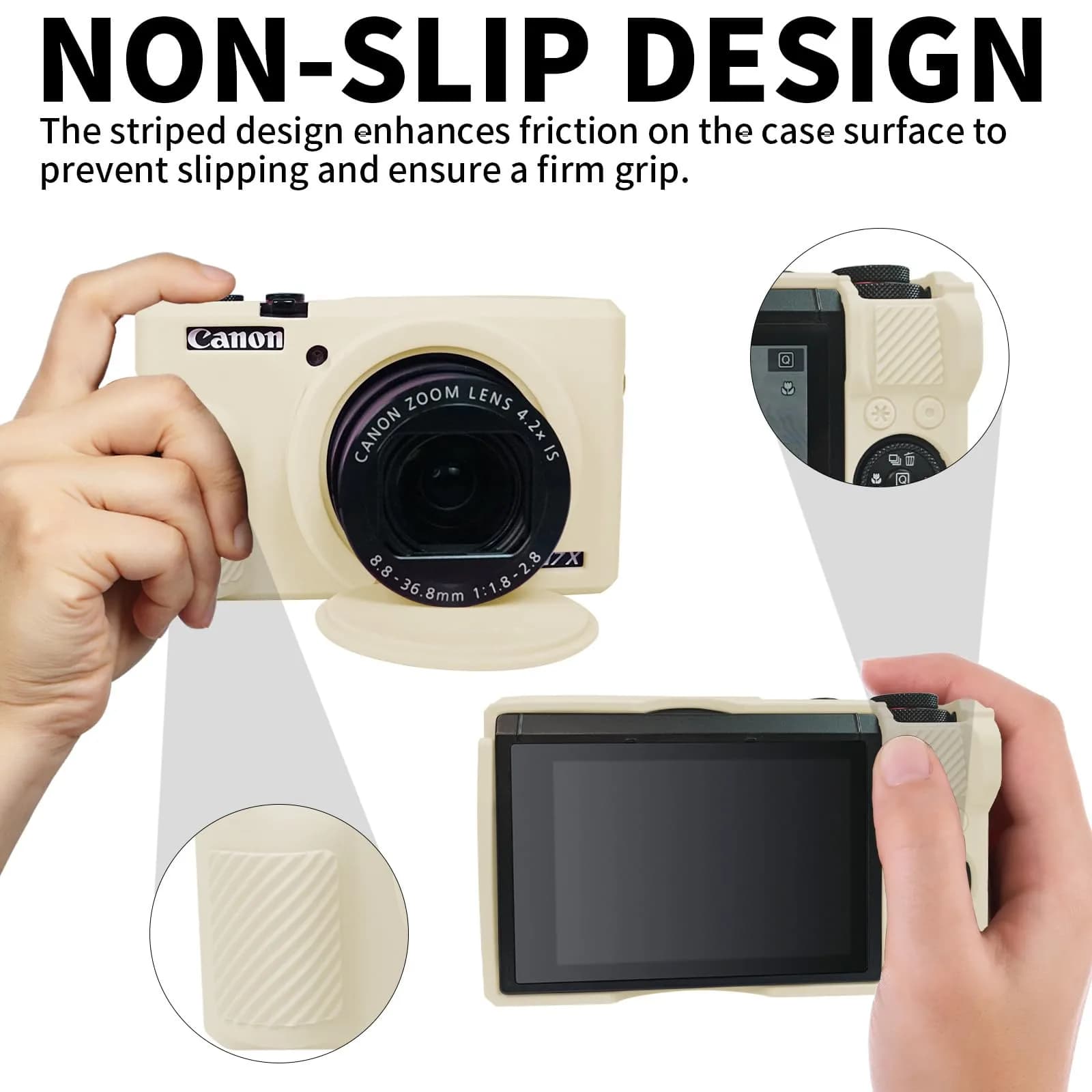 Easy Hood Silicone Camera Case for Canon G7X Mark III (Beige) | Enhanced Grip & Shock Absorption - view 3