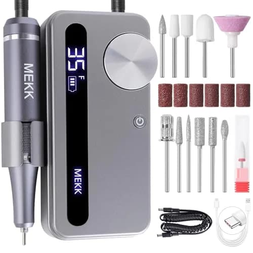 MEKK Cordless Nail Drill Kit 35000RPM with LCD Display & 12 Bits | Professional Electric Nail File for Home & Salon - main product image