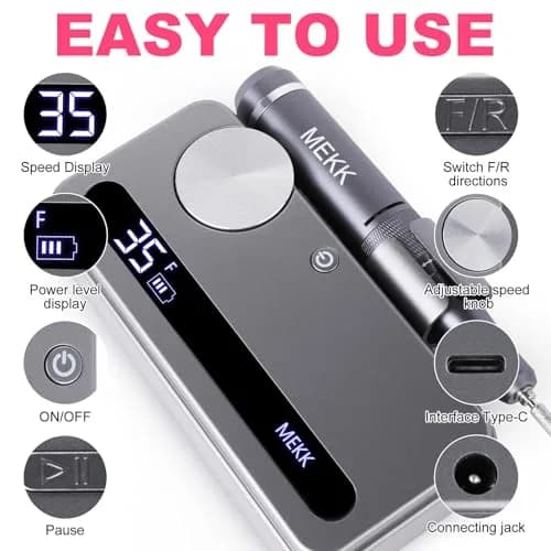 MEKK Professional Cordless Nail Drill 35000RPM E-File | Salon-Grade Performance for Acrylic Gel Nails thumbnail 5