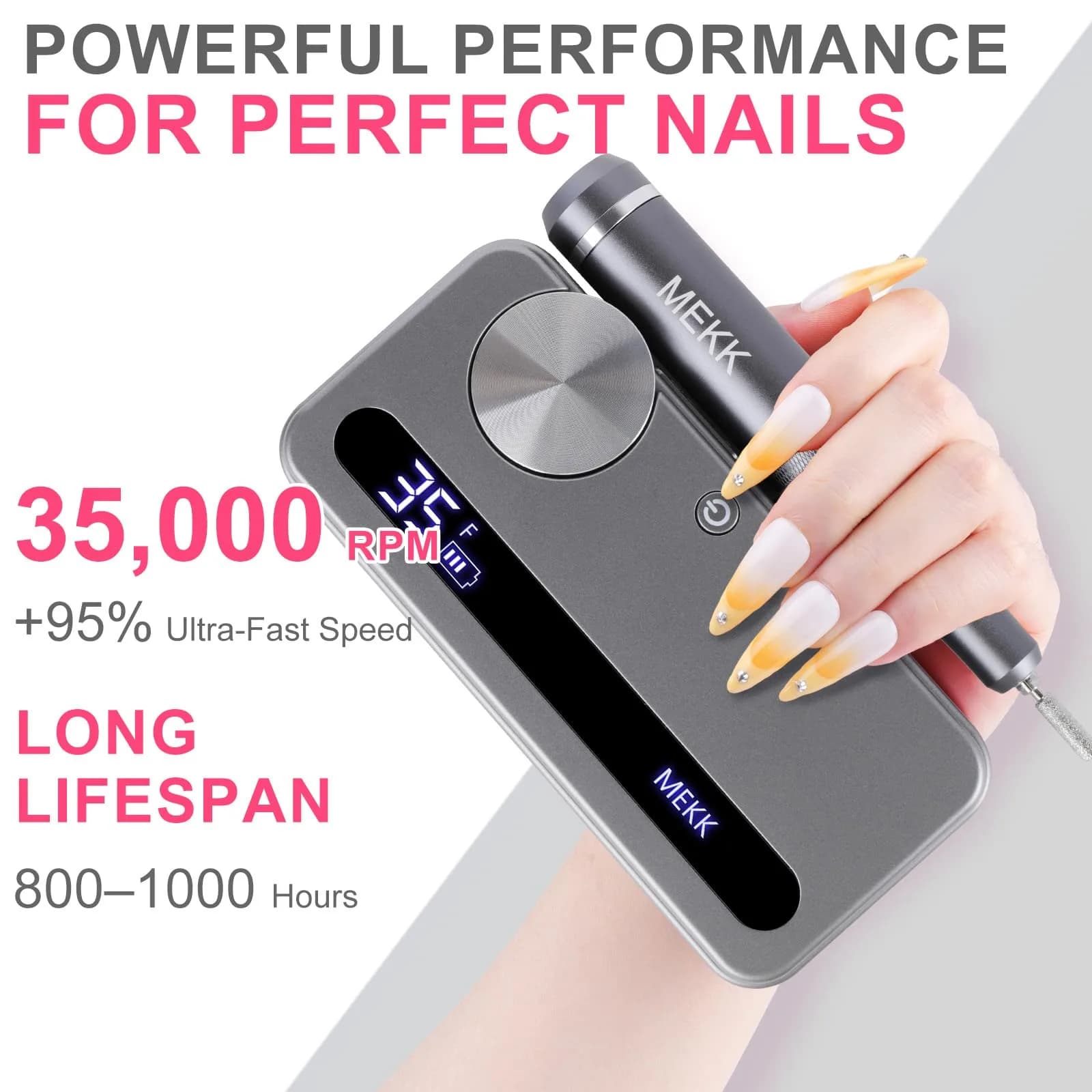 MEKK Cordless Nail Drill Kit 35000RPM with LCD Display & 12 Bits | Professional Electric Nail File for Home & Salon thumbnail 4
