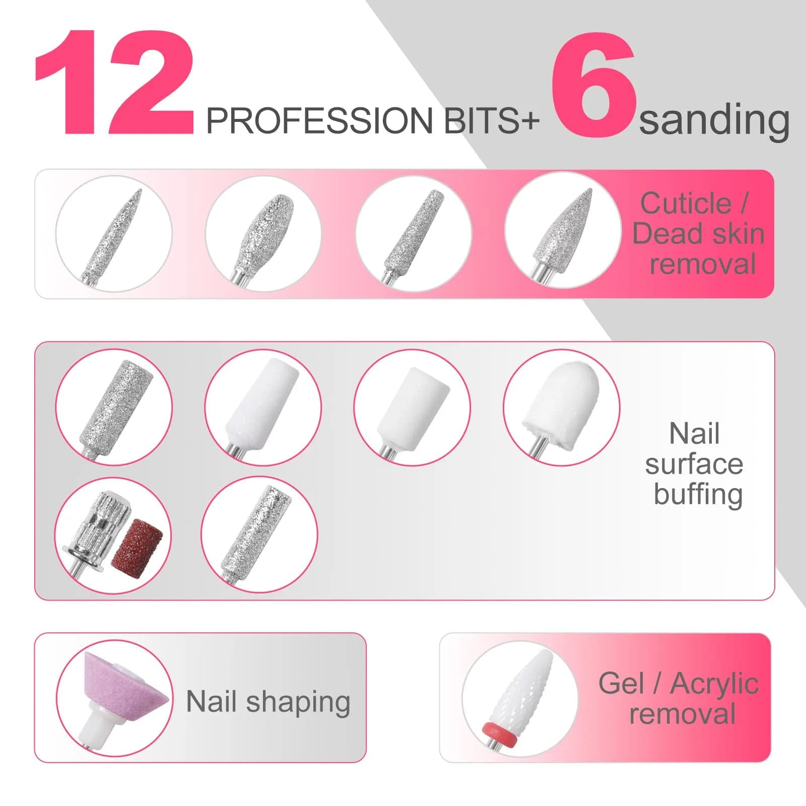 MEKK Cordless Nail Drill Kit 35000RPM with LCD Display & 12 Bits | Professional Electric Nail File for Home & Salon thumbnail 6