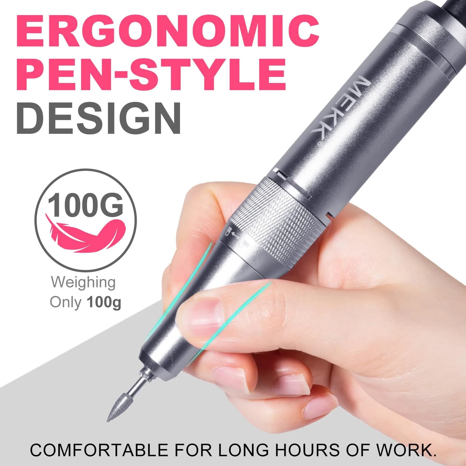 MEKK Cordless Nail Drill Kit 35000RPM with LCD Display & 12 Bits | Professional Electric Nail File for Home & Salon thumbnail 7