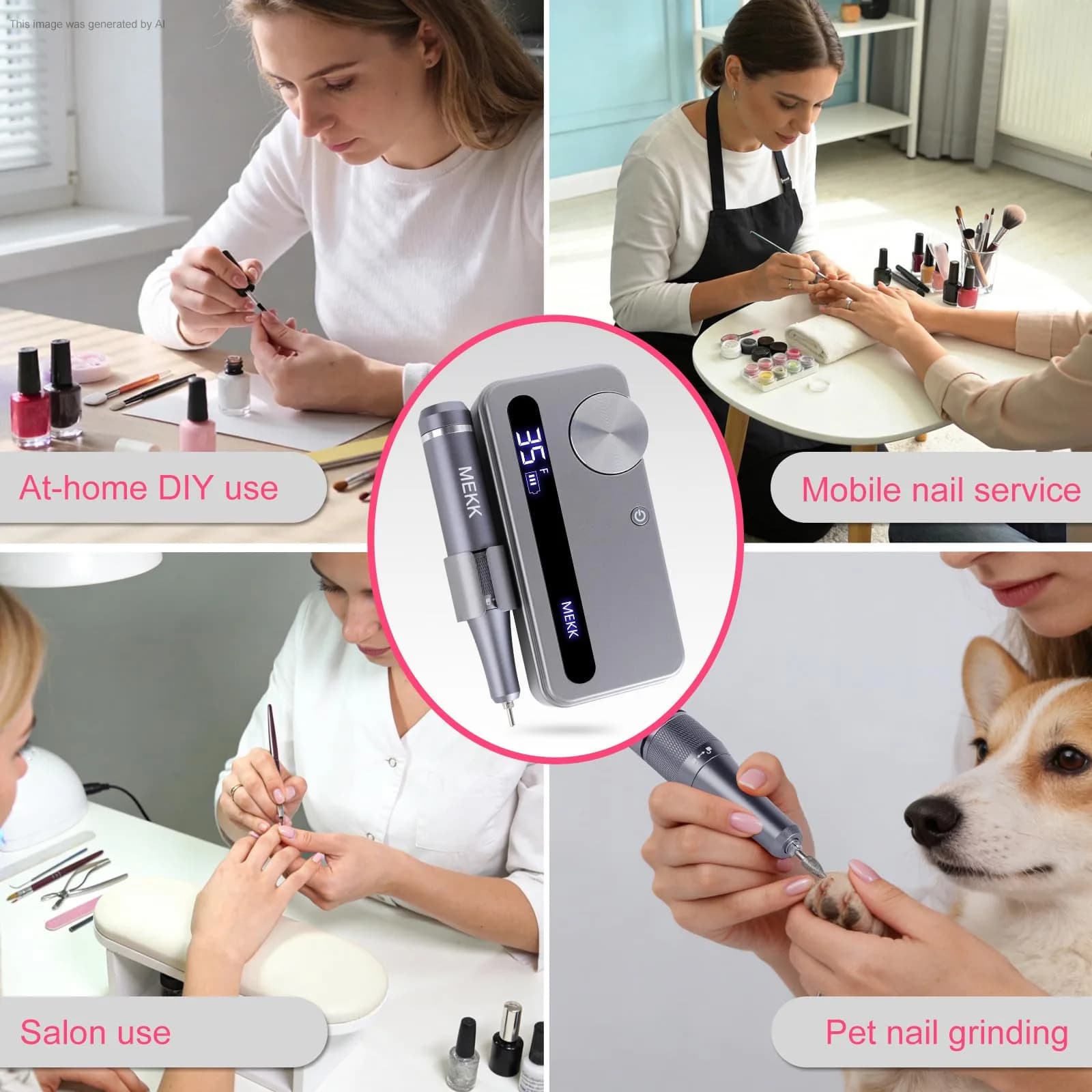 MEKK Cordless Nail Drill Kit 35000RPM with LCD Display & 12 Bits | Professional Electric Nail File for Home & Salon thumbnail 8