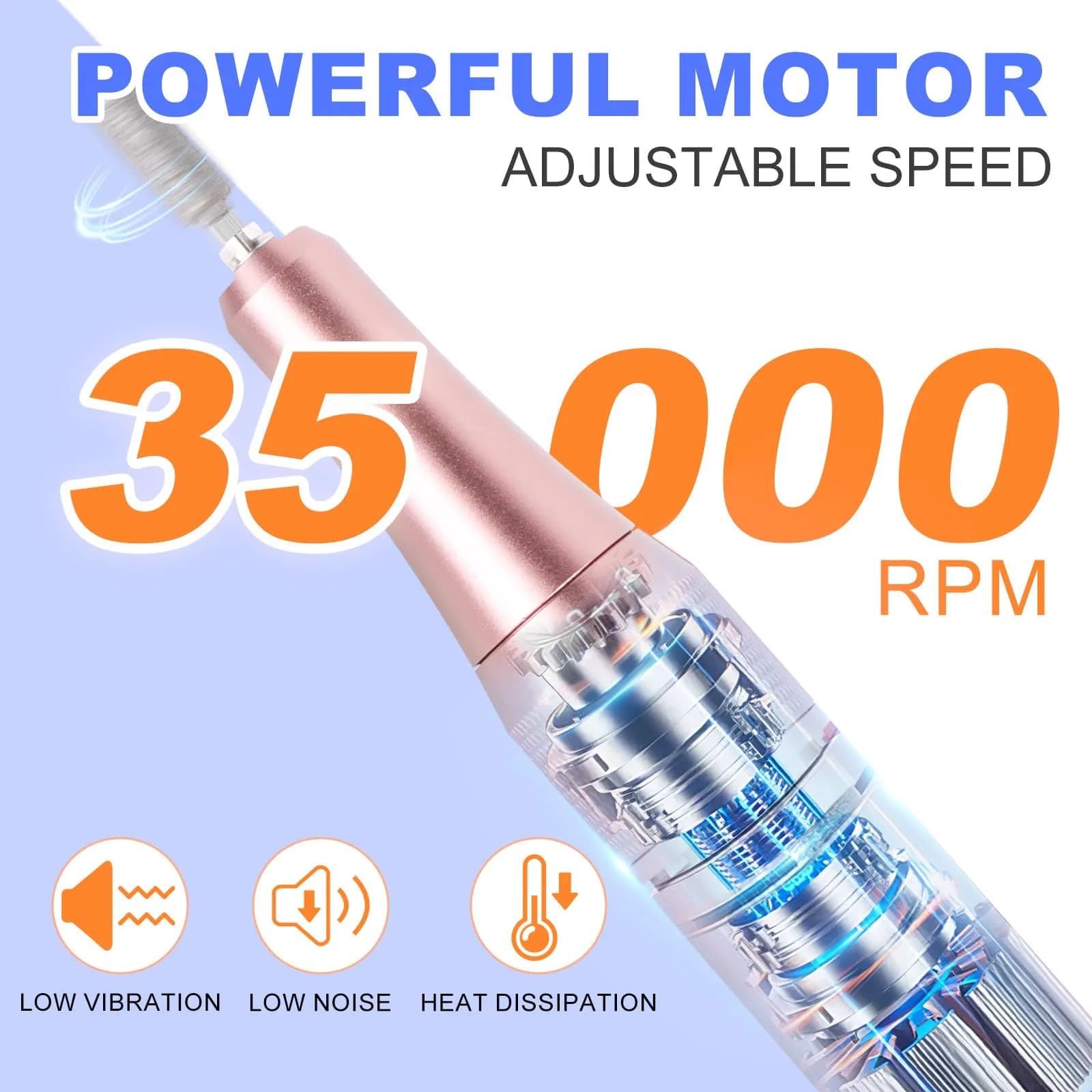 MEKK Cordless Nail Drill Kit 35000RPM in Vibrant Orange with LCD Display & 12 Bits | Professional Electric Nail File for Home & Salon - view 2