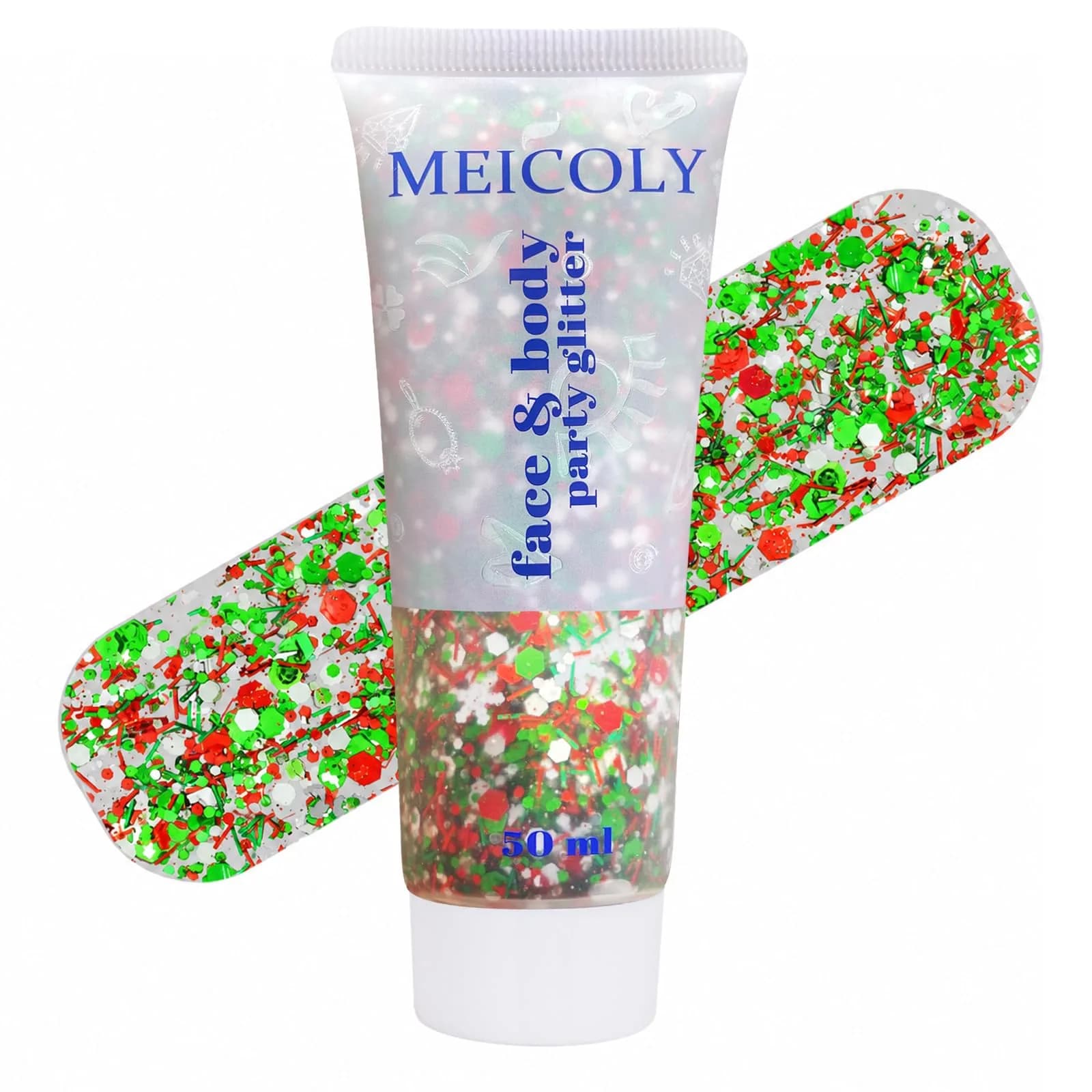 MEICOLY Red White Green Glitter Gel for Face & Body | 50ml (1.76 Fl Oz) - main product image