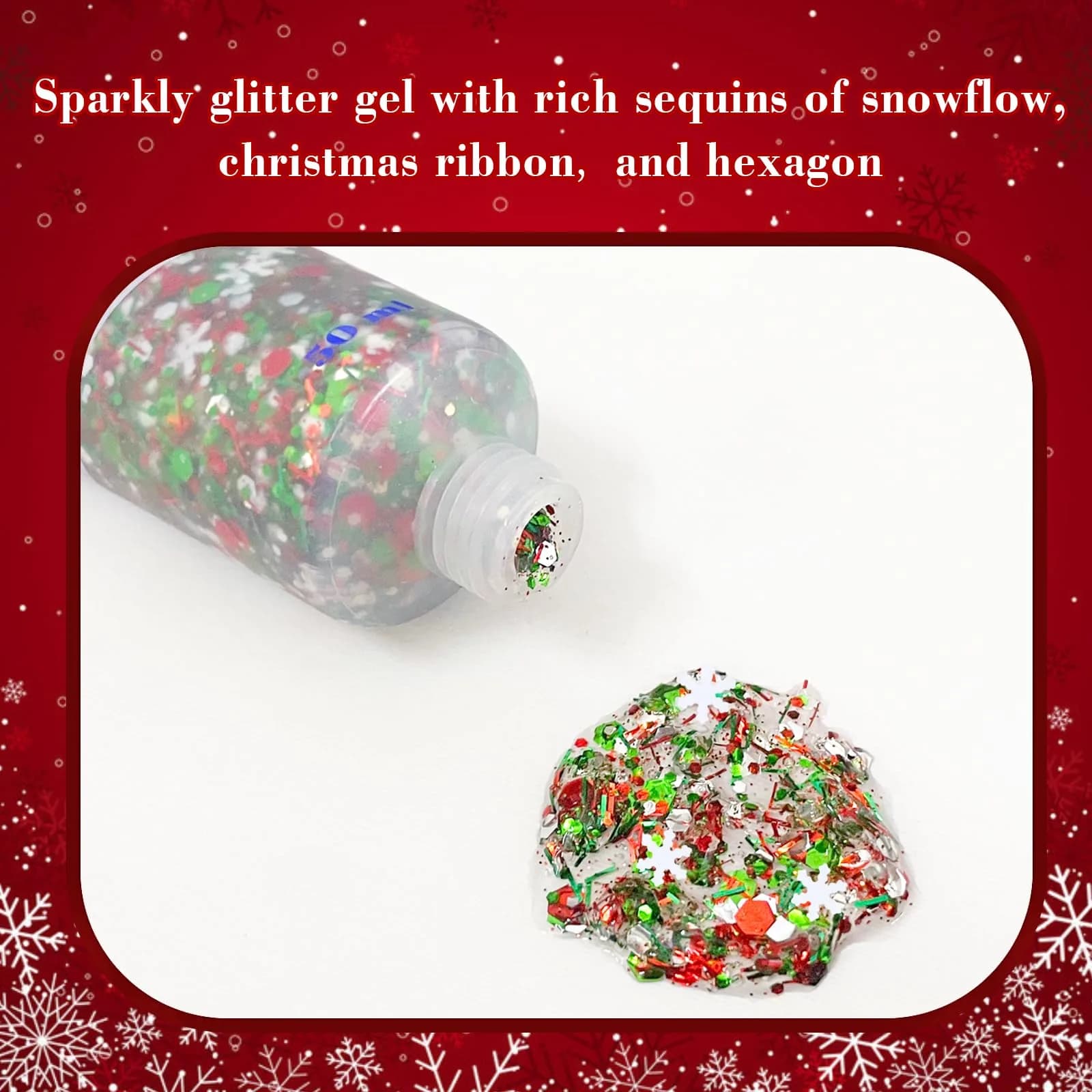 MEICOLY Red White Green Glitter Gel for Face & Body | 50ml (1.76 Fl Oz) - view 5