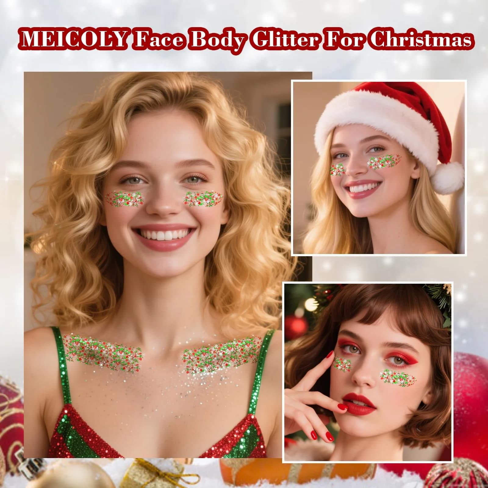 MEICOLY Red White Green Glitter Gel for Face & Body | 50ml (1.76 Fl Oz) - view 8
