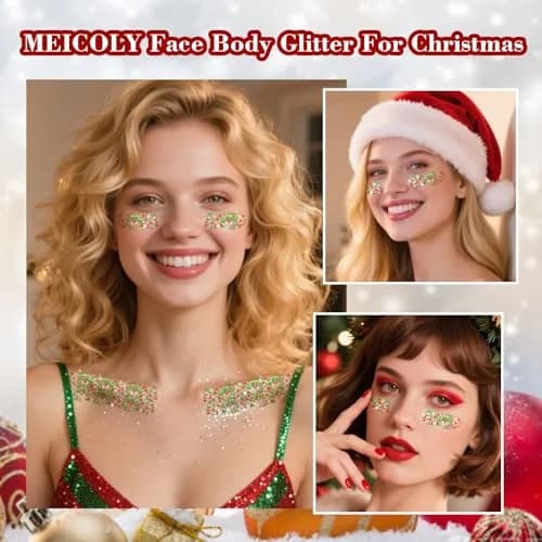 MEICOLY Red White Green Glitter Gel for Face & Body | 50ml (1.76 Fl Oz) thumbnail 8