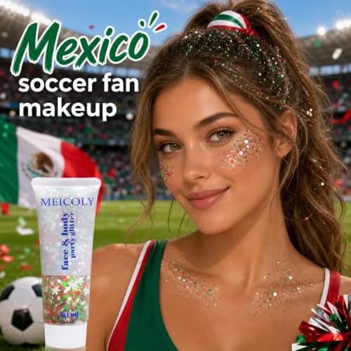 MEICOLY Red White Green Glitter Gel for Face & Body | 50ml (1.76 Fl Oz) thumbnail 2