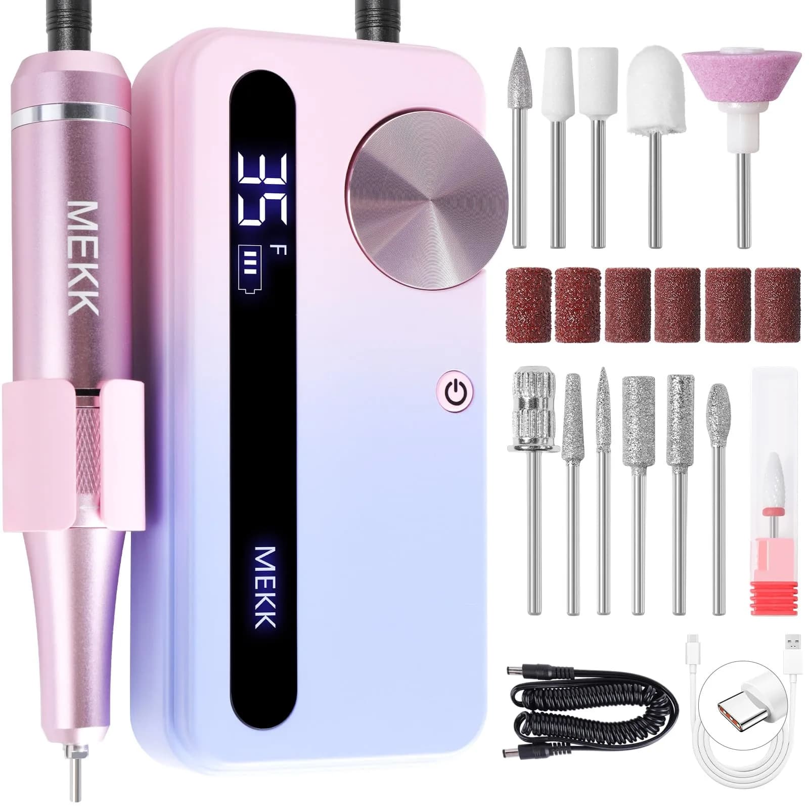 MEKK Cordless Electric Nail Drill 35000RPM with LCD Display & 12 Bits | USA-Imported Professional E-File for Nails — B-blue