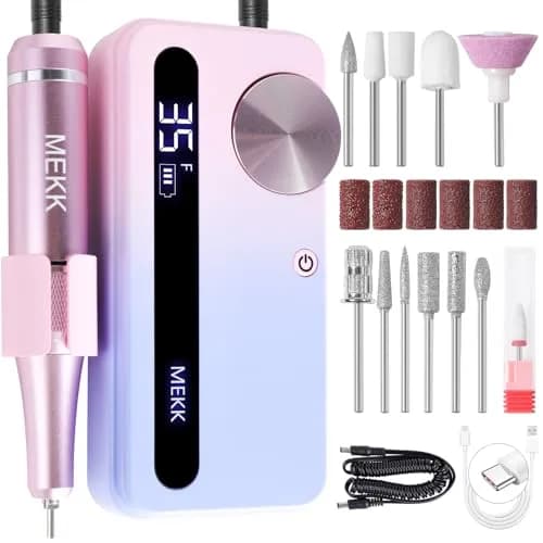 MEKK Professional Nail Drill 35000RPM with LCD Display & 12 Bits | Cordless E-File for Acrylic Gel Nails thumbnail 1